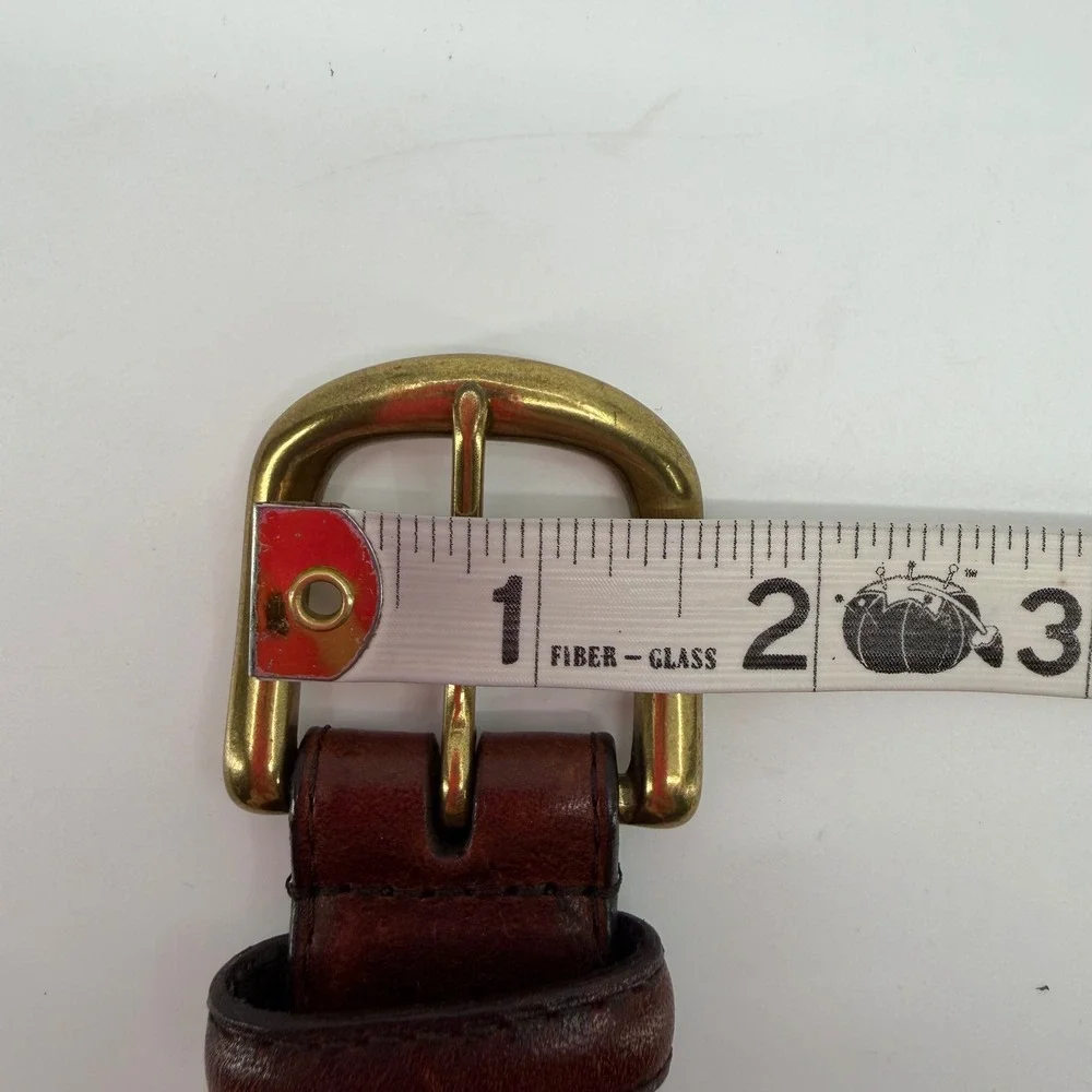 Full Grain Leather Belt Mens 38 Brown Brass Buckle Casual Classic Minimalist